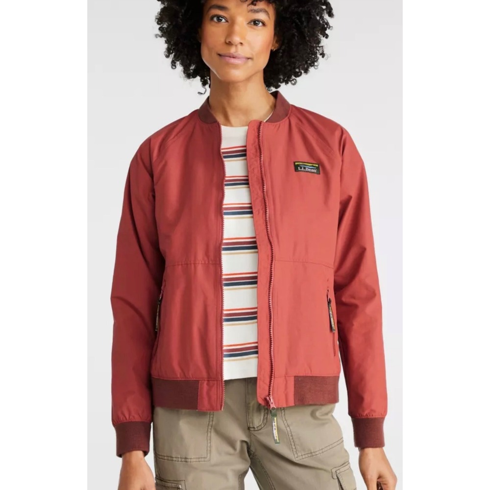 LL Bean Womens 3-season Classic Bomber Jacket Rust Red Fleece Lined full zip